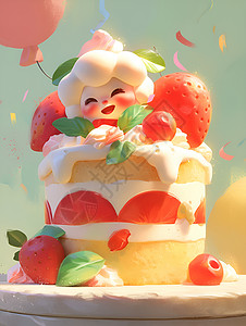 公主蛋糕蛋糕上的草莓公主插画