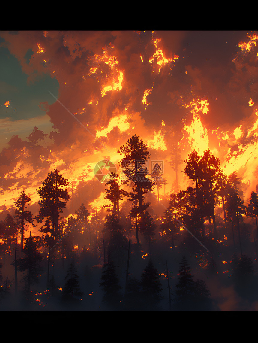 失火毁林的景象图片