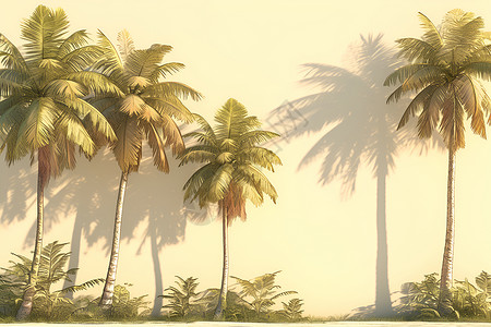 树影背景草地上的棕榈树插画