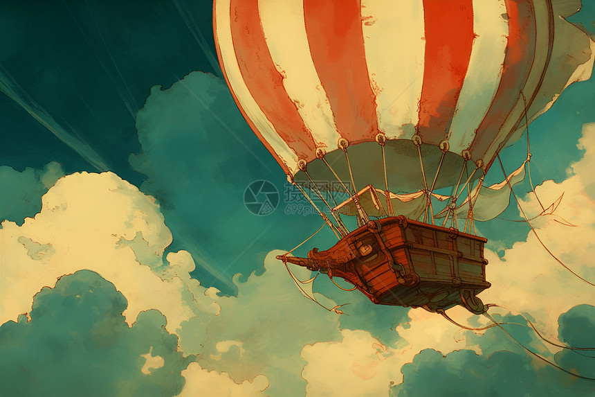 空中热气球的插画图片
