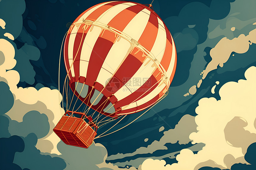 飘过云层的彩色热气球图片
