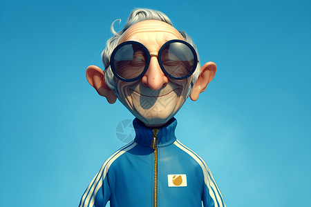 老年男子穿着蓝色运动服背景图片