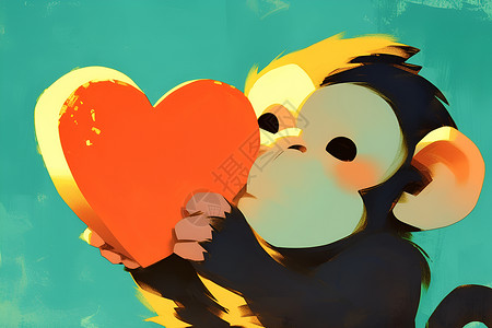 抱心猴子抱着心形物品插画