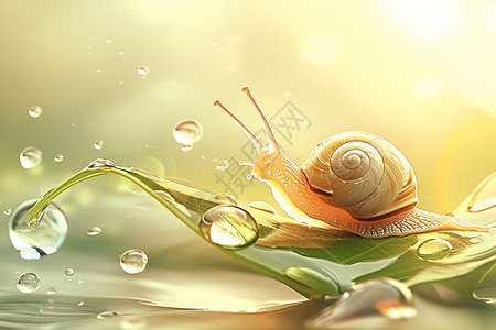 五彩叶子和水滴蜗牛和树叶的插画插画