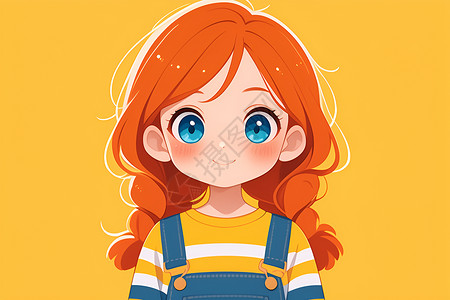 女团可爱写真彩色背景中的一个红发蓝眼睛女孩插画