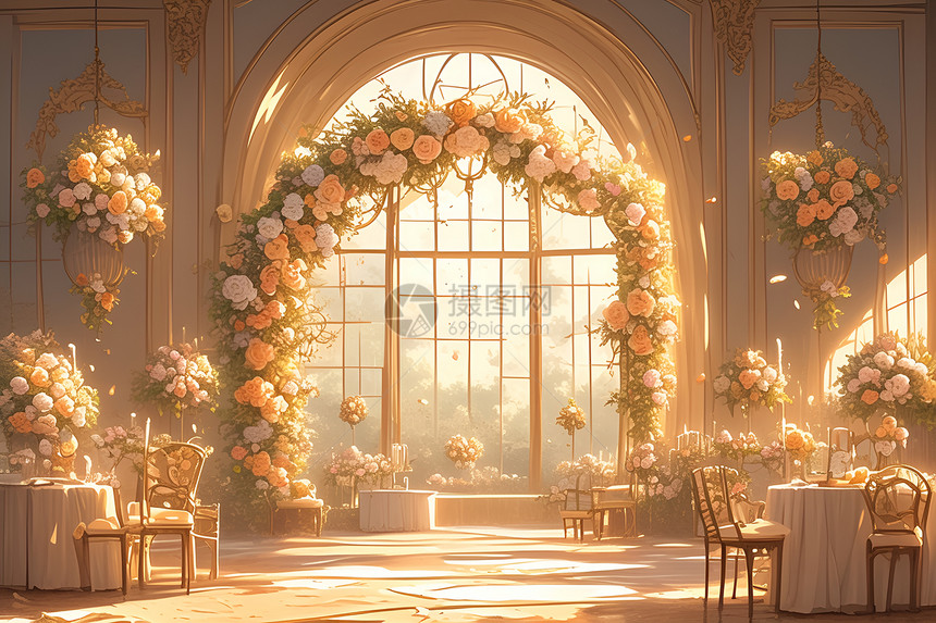 浪漫婚礼中的鲜花图片