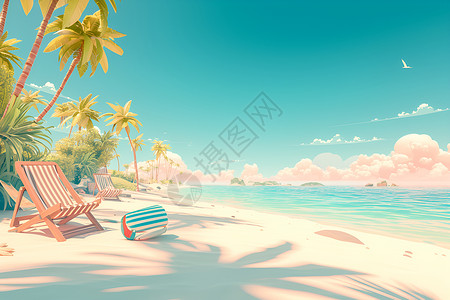 高清棕榈树卡通夏日海滩插画