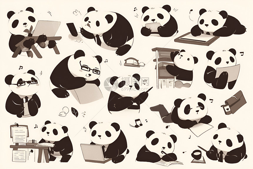 可爱的熊猫在办公室图片