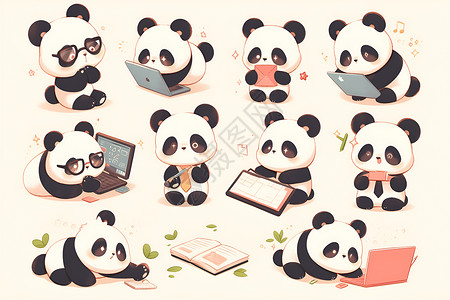 大眼可爱表情包憨态熊猫办公室日常插画