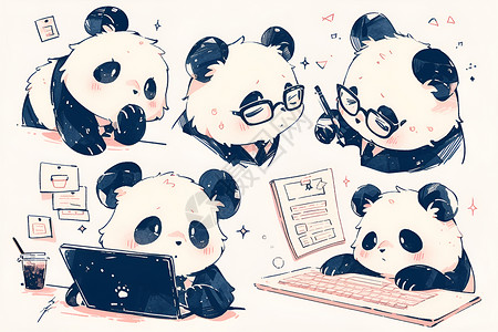 熊猫卡通插画背景图片