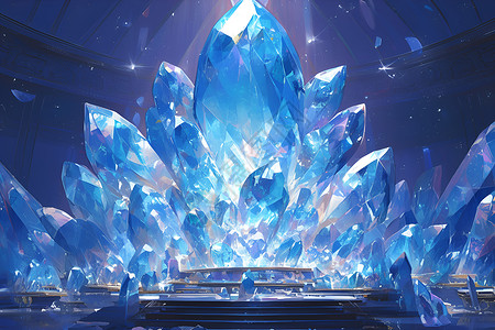宝石绿巨大的蓝色水晶场景插画