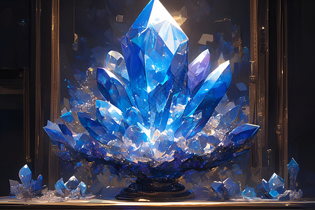 立体晶石装饰巨大蓝色水晶插画
