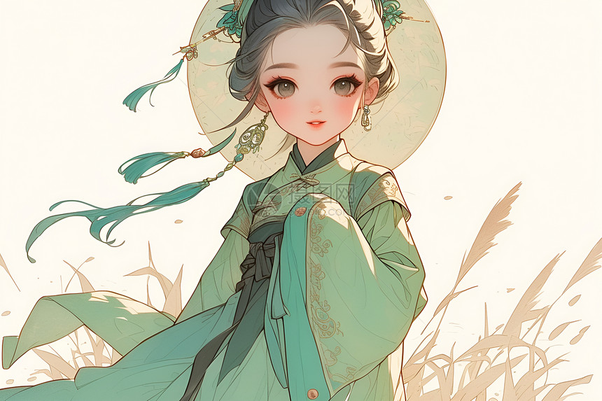 青衫美人插画图片