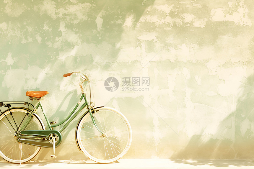 温暖胶片色调中的绿色自行车图片