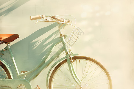 墙边的绿色自行车背景图片
