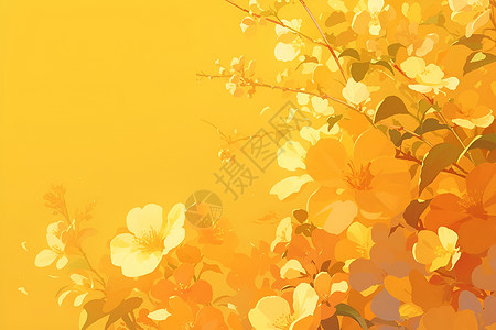 黄色的花海报夕阳余晖中的花海插画