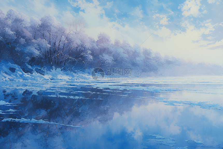 冬日寂静中的湖泊图片