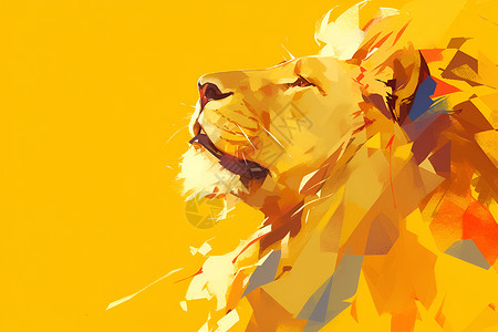 黄色岩石威武的狮子插画