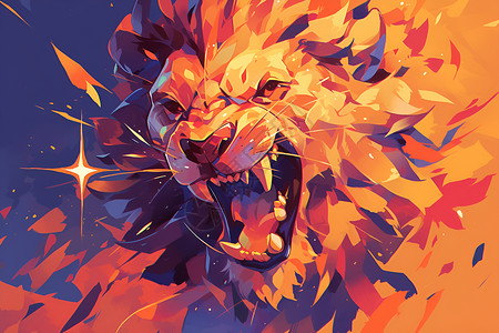 雄伟狮子怒吼中的狮子插画
