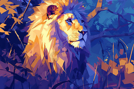 雄伟狮子绽放色彩的雄狮插画