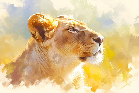 黄色岩石草原上的母狮子插画