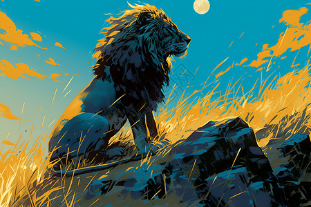 雄伟狮子岩石上的狮子插画