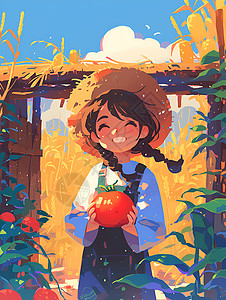 水果助农农场里的水果姑娘插画