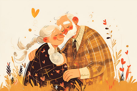 恩爱老年夫妇亲密的老年夫妇插画