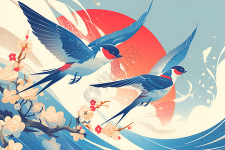 飞鸟鹰燕子飞翔飞翔的燕子插画