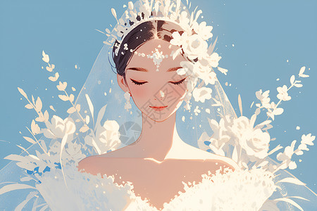 美丽的新娘穿着白色婚纱背景图片