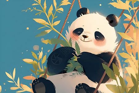 秋千上坐着的熊猫插画