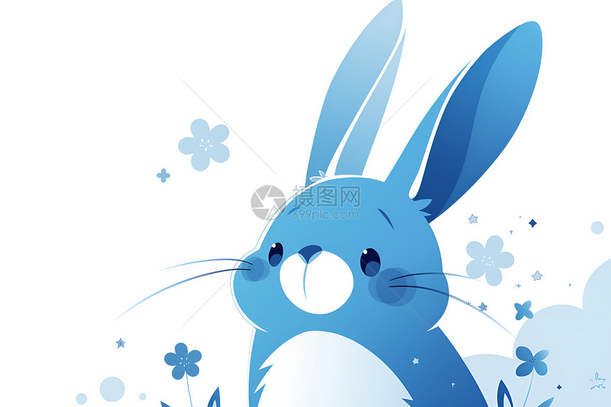 可爱的蓝色卡通兔子图片