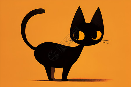 傲立群雄黑猫傲立在橙色背景上插画