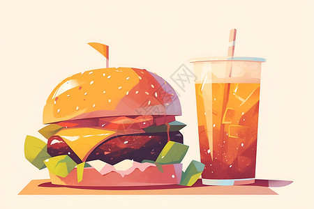 美式快餐美式汉堡快餐插画
