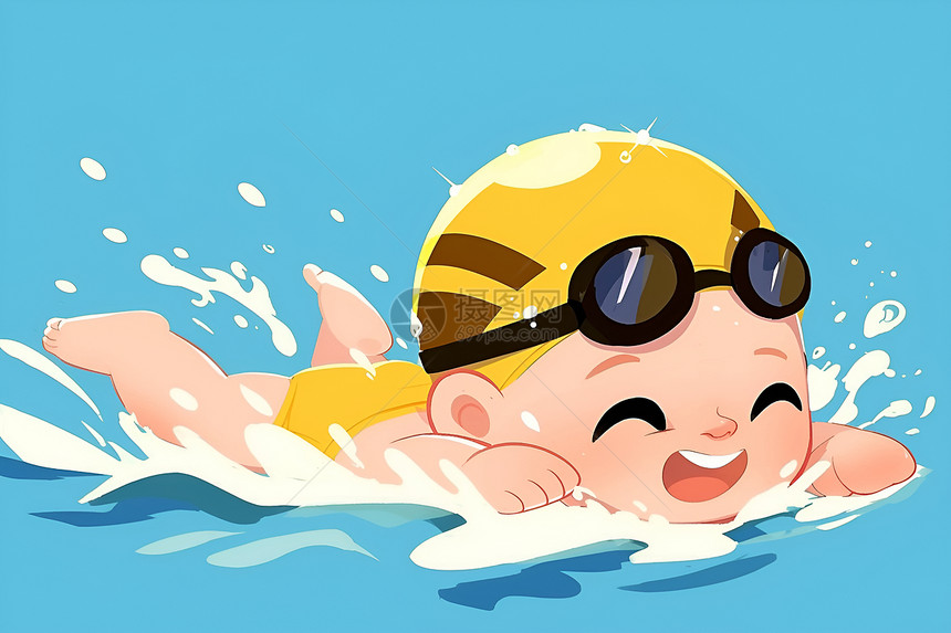 卡通婴儿在水中游泳图片