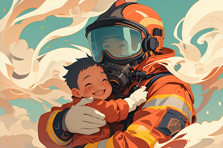 消防员拥抱着孩子背景图片