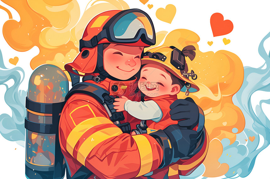 消防员拥抱孩子图片