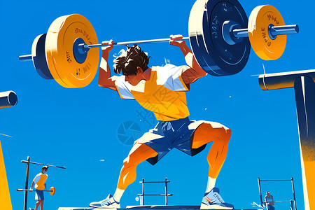 运动员举重健身房举重的男子插画