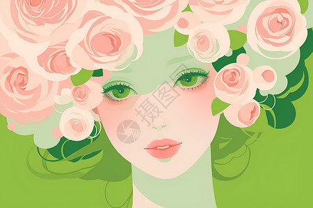 玫瑰花冠茶玫瑰花冠中的浪漫少女插画
