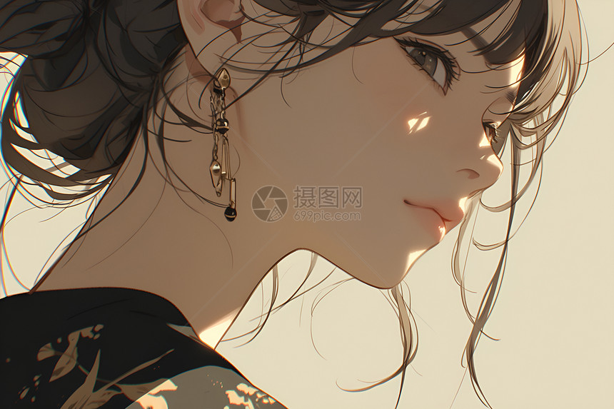 美丽少女插画图片