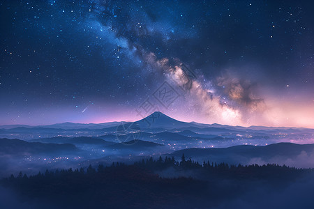 山脉星空夜空下的风景插画