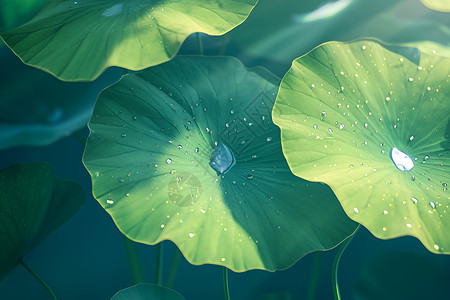 绘画水滴素材静谧莲叶上的水滴插画