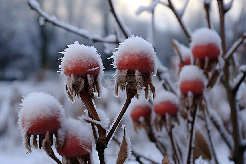 雪原中冰冻的植物图片