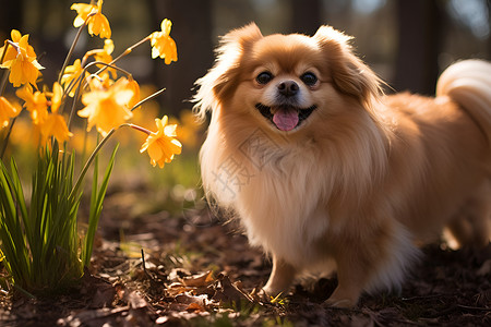 小狗狗与花共舞高清图片