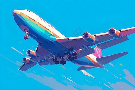 飞行工具飞往蓝天的彩色飞机插画