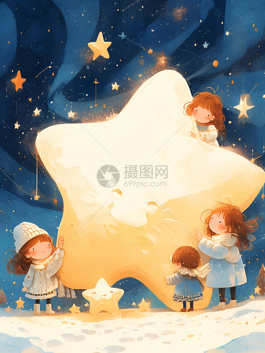 围着星星的小孩们图片