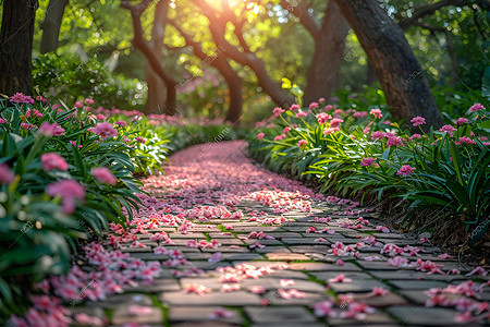 清静花园中的小径高清图片