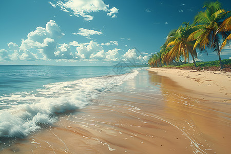 美丽的海滩海滩的美景插画