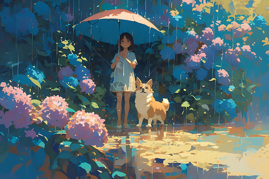 雨中花园的女孩图片