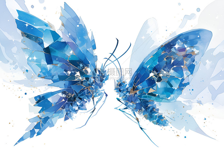 设计的蓝色蝴蝶插画图片
